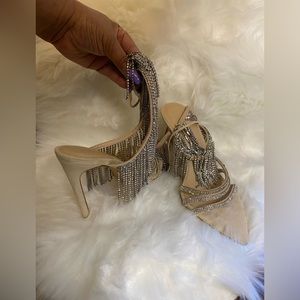 Fashion Nova heels 4.5 inches. Size 9, missing a few rhinestones not noticeable.